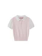 SweetChilling Mock Layer Polo Knit Crop Top in Pink