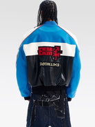 BLINDNOPLAN Color Block Faux Leather Padded Jacket in Blue - On Model