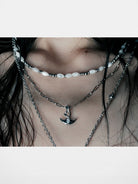 BLACKHEAD Double Layer Manta Ray Necklace in Silver - On Female Model