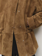 MSBEAST Drawstring Sheep Leather Jacket in Beige - On Model
