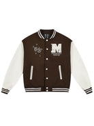 MEDM Pearl Embellished Varsity Jacket in Brown