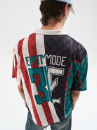 BLINDNOPLAN Digital Print Color Block Jersey Polo in Black - On Model