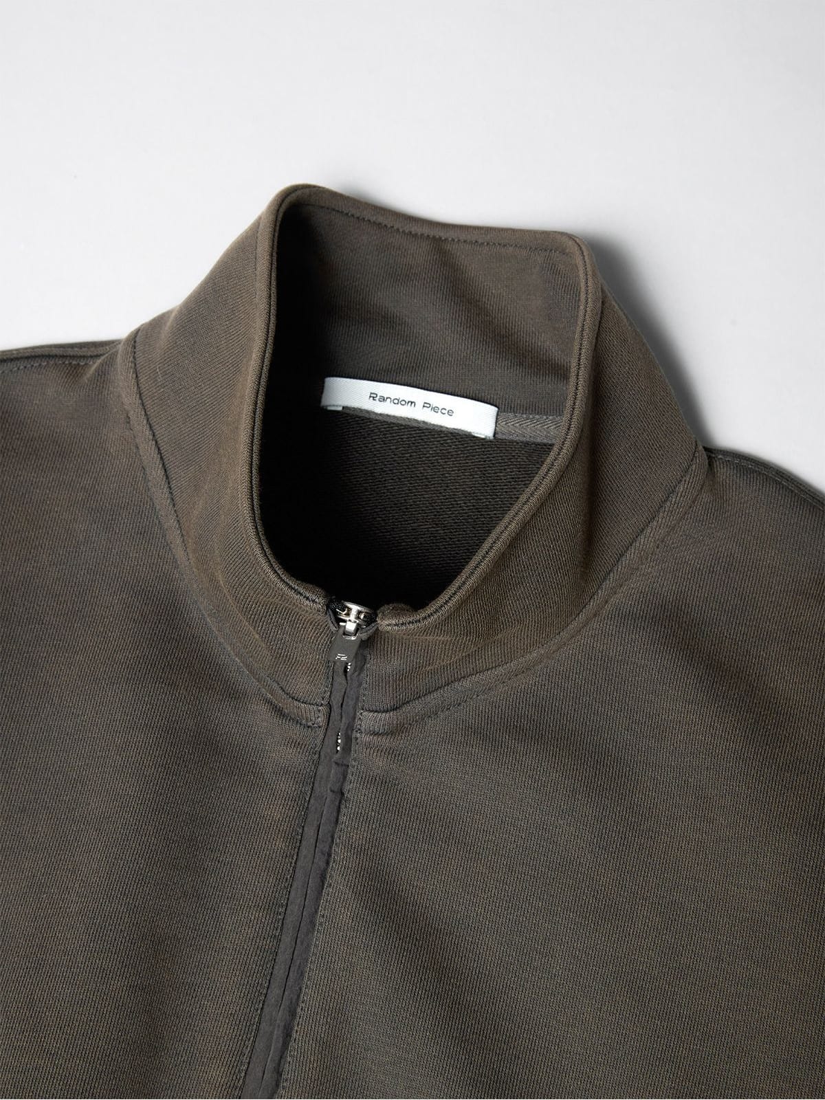 Random Piece Washed Cotton Stand Collar Zip Sweatshirt in Brown - Detail