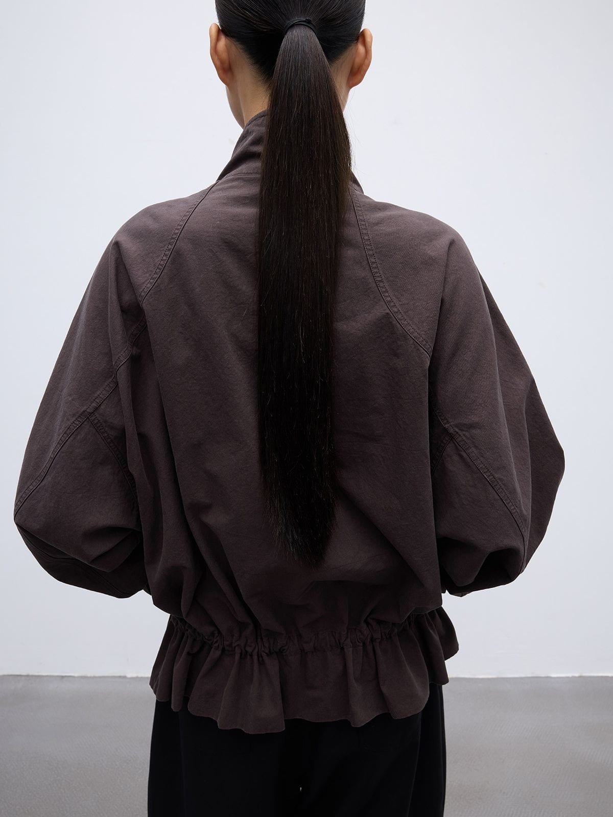Random Piece Washed Cotton Drawstring Jacket in Brown - On Model