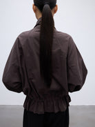 Random Piece Washed Cotton Drawstring Jacket in Brown - On Model
