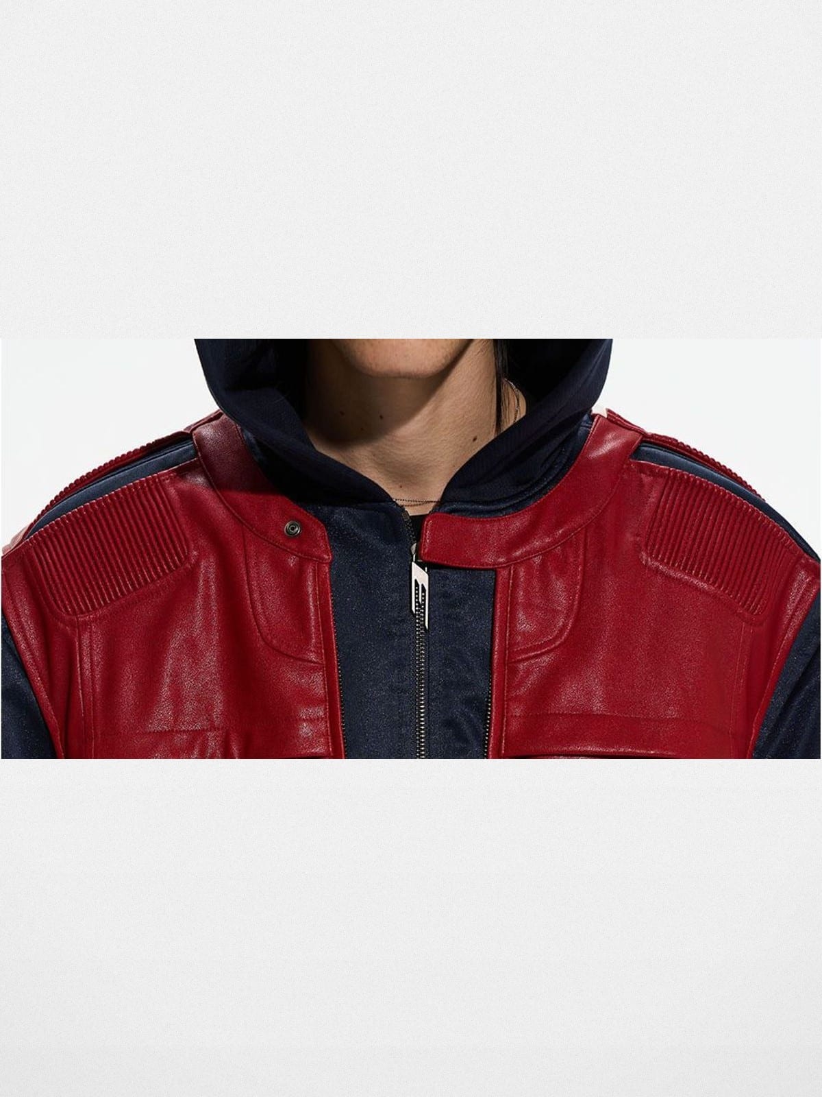 BLINDNOPLAN Layered Colorblock Racing Jacket in Red - On Model