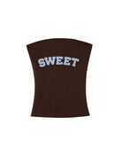 SweetChilling Applique Contrast Trim Bandeau Top in Brown