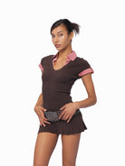 SweetChilling Mock Two Piece Cotton Dress with Belt in Black - On Female Model