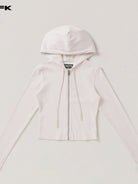 SMFK Vintage Wash Zip Up Cotton Hoodie in Cream