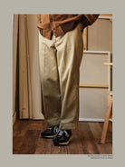 USAGE Heavyweight Cotton Twill Chinos in Khaki - On Model
