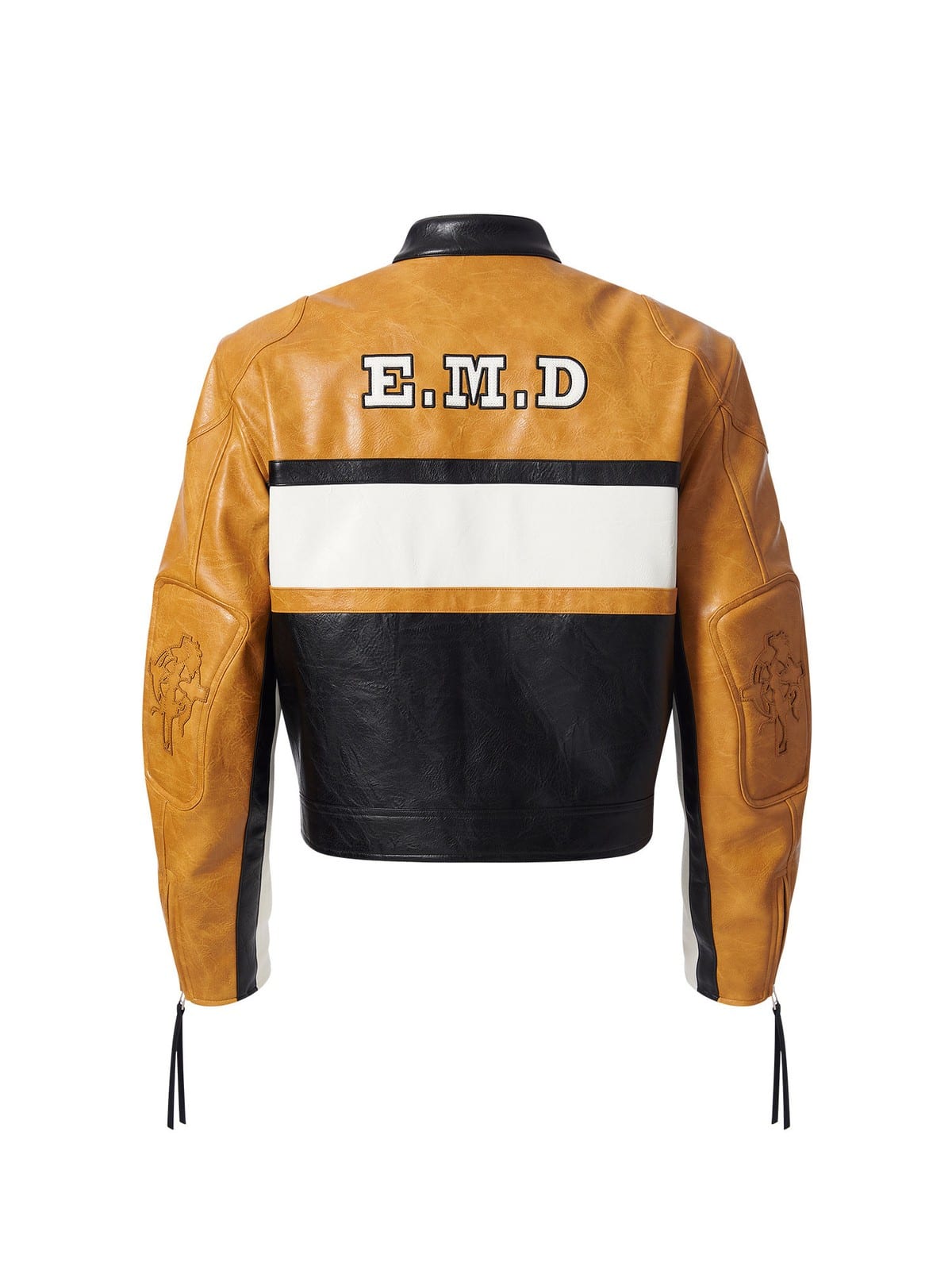 BLINDNOPLAN Cropped Color Block Faux Leather Moto Jacket in Mustard