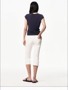RARELY ALIKE Raglan Cap Sleeve T Shirt in Navy Blue - On Female Model