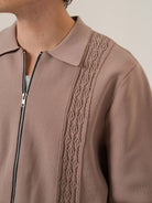 Retro 21 Jacquard Knit Double Zip Jacket in Brown - On Male Model