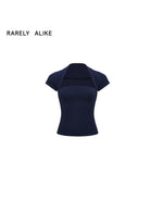 RARELY ALIKE Modal Mock Two Piece T Shirt in Navy Blue