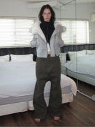 RARELY ALIKE Asymmetrical Faux Fur Trim Padded Jacket in Gray - On Female Model