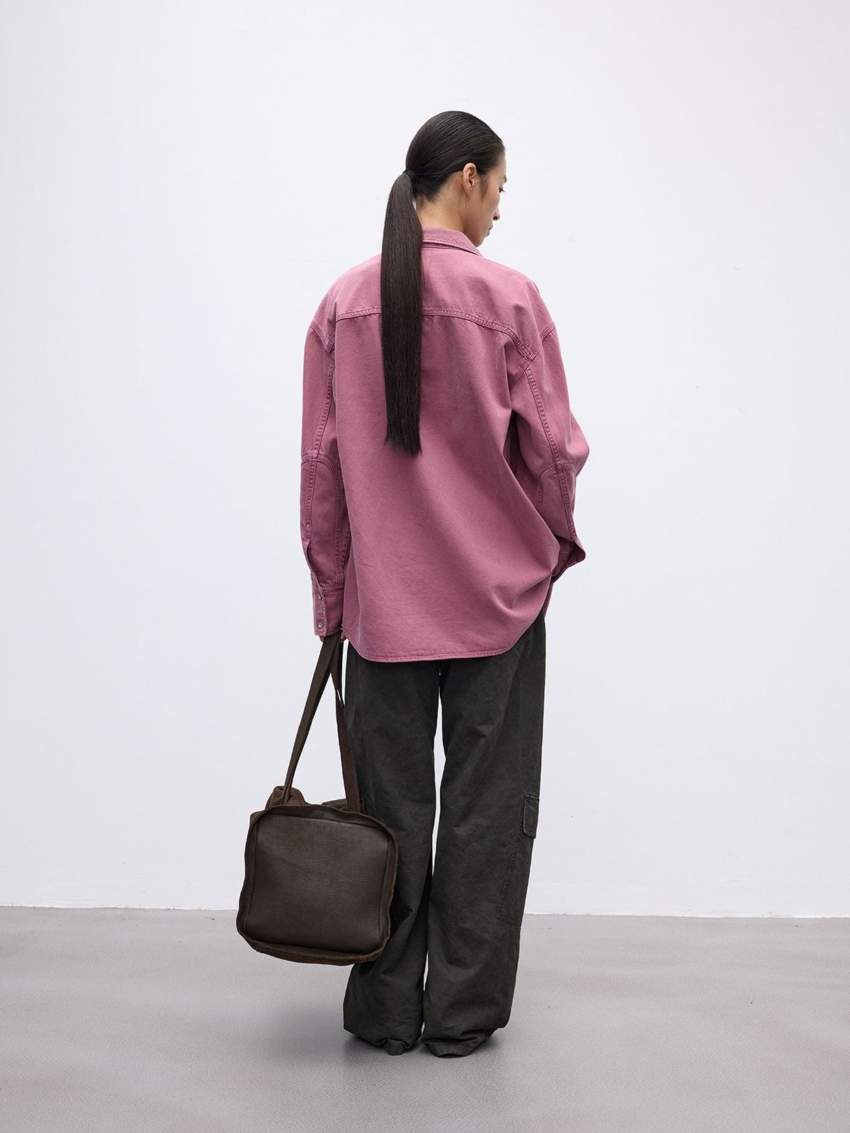 Random Piece Vintage Washed Cotton Blend Shirt in Pink - On Model