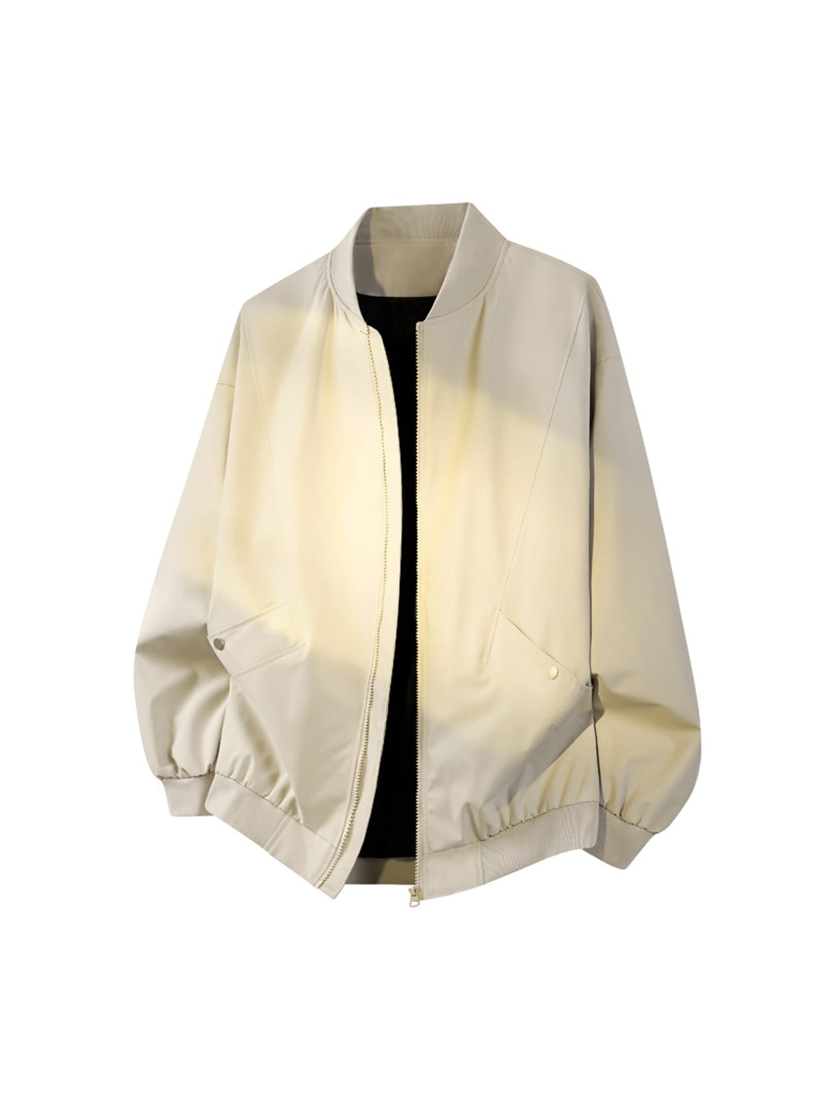 MEDM Stand Collar Zip Up Windbreaker in Beige