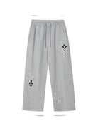 MEDM Leopard Leather Patch Drawstring Pants in Gray