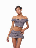 SweetChilling Drawstring Ruffled Mini Skirt in Brown - On Female Model