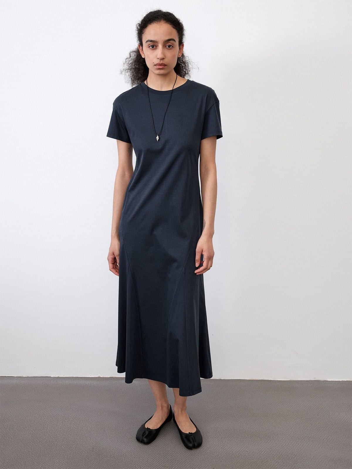Random Piece Paneled Cotton Blend Fishtail Dress in Blue - On Female Model