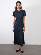 Random Piece Paneled Cotton Blend Fishtail Dress in Blue - On Female Model