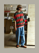 USAGE Wide Striped Cotton Pocket T Shirt in Green - On Male Model