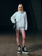 SMFK Cotton Zip Up Track Jacket in White - On Female Model