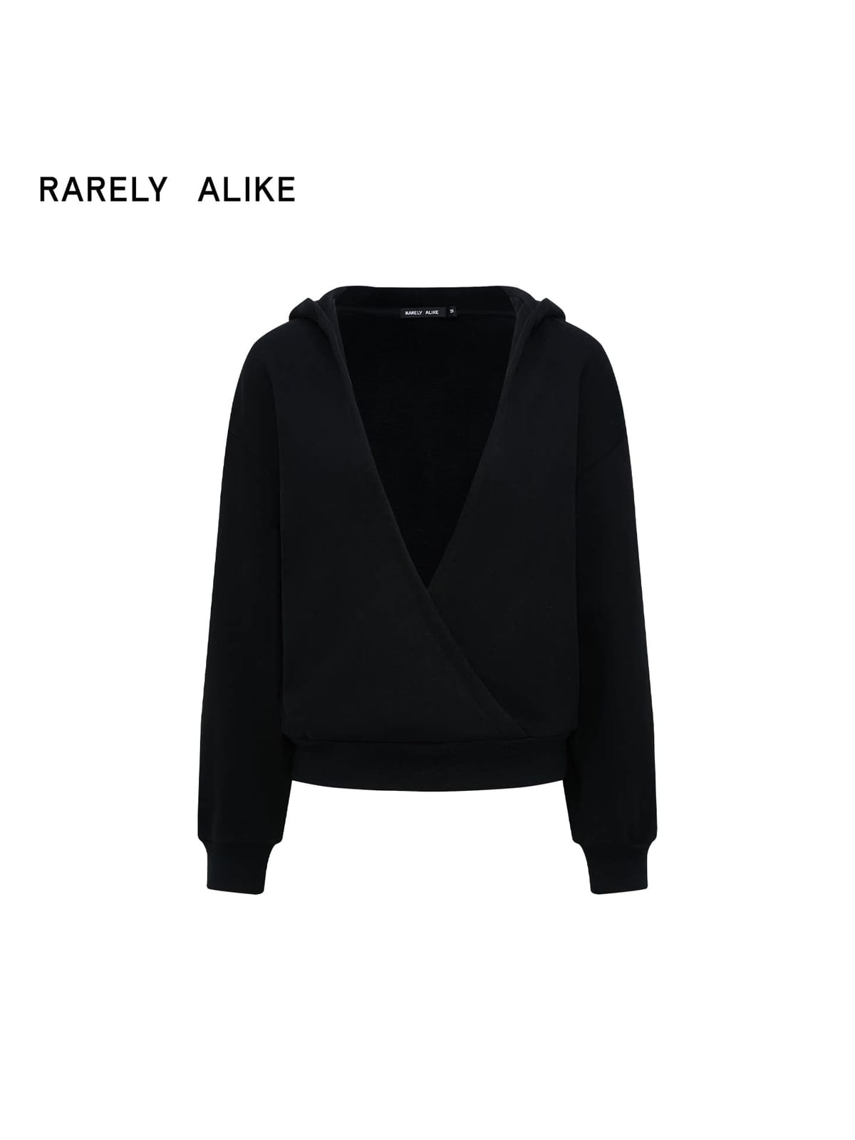 RARELY ALIKE Cotton V Neck Wrap Hoodie in Black