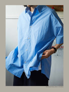 USAGE Cotton Crinkle Short Sleeve Shirt in Blue - On Male Model