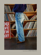 USAGE Washed Denim Double Knee Trousers in Denim - On Model
