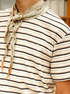 Retro 21 Irregular Pleated Vintage Print Scarf in Beige - On Male Model