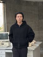 Triangle Project Wool Cashmere Hooded Zip Jacket in Black - On Male Model