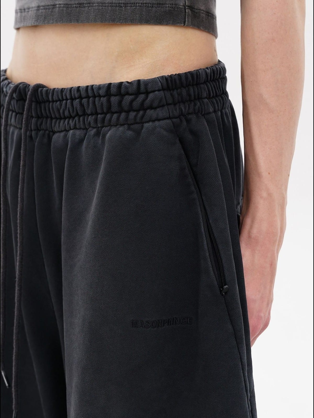 MASONPRINCE Double Layered Cotton Joggers in Black - On Model