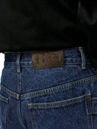 MEDM Washed Wide Leg Jeans in Navy Blue - On Model
