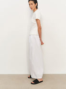 MSBEAST Cotton Blend Tapered Waist T Shirt in White - On Female Model