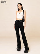 SMFK High Stretch Biker Flare Jeans in Black - On Female Model