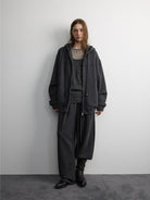 Random Piece Wool Blend Fleece Lined Zip Hoodie in Gray - On Female Model