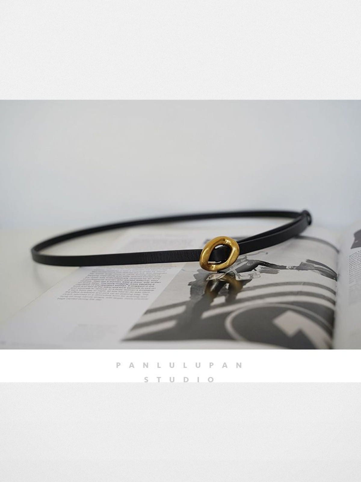 PANLULUPAN Adjustable Thin Leather Belt in Black - Lifestyle