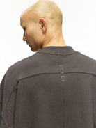 D5ove Boxy Mock Neck Cotton T Shirt in Gray - On Model