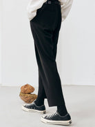 SIMPLE PROJECT Center Seam Cropped Trousers in Black - On Model