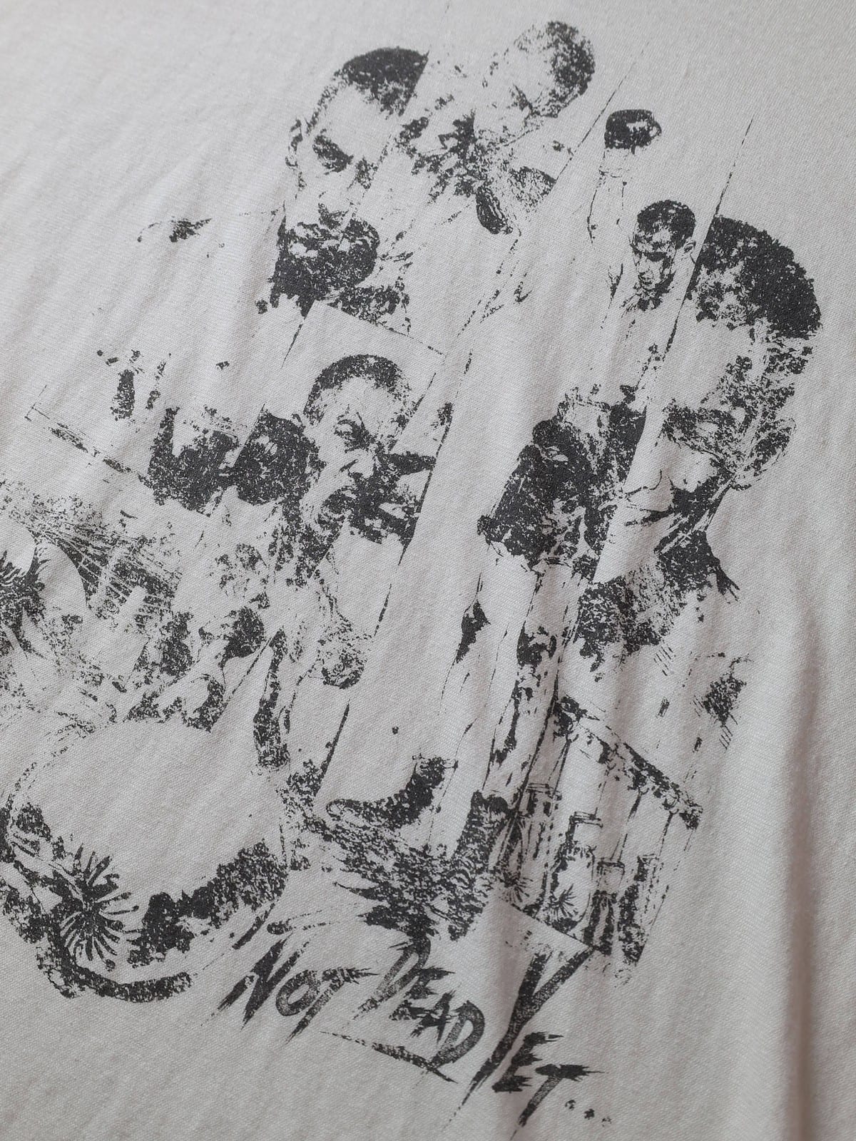 D5ove Vintage Print Cotton Linen T Shirt in White - Detail