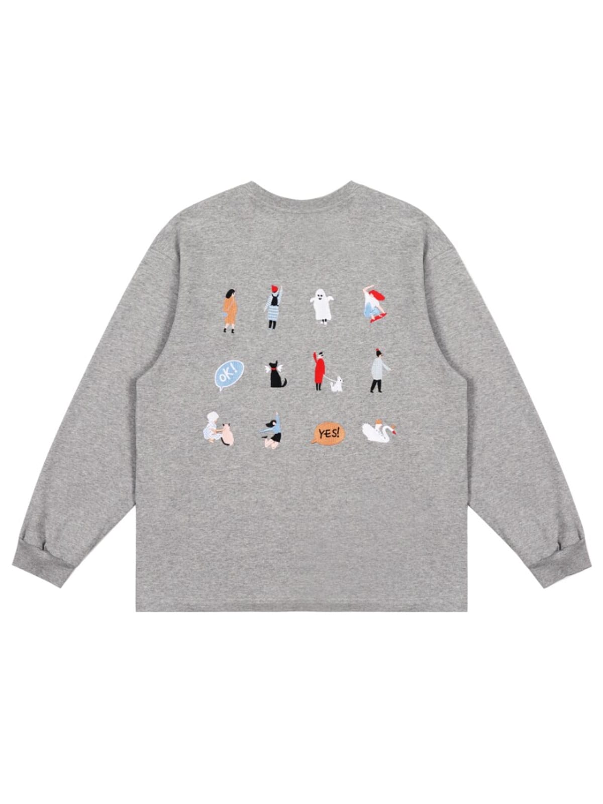 LOSTCTRL Embroidered Long Sleeve Cotton T Shirt in Gray