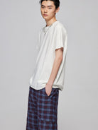 SIMPLE PROJECT Misaligned Seam Crewneck T Shirt in White - On Male Model