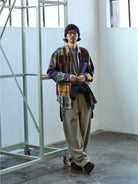 USAGE Cotton Plaid Patchwork Shirt in Patchwork - On Male Model