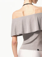 RARELY ALIKE Draped Off Shoulder Modal Top in Gray - On Model