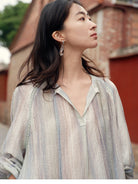 TEASEL Printed Lyocell Top Skirt Set in Blue - On Female Model