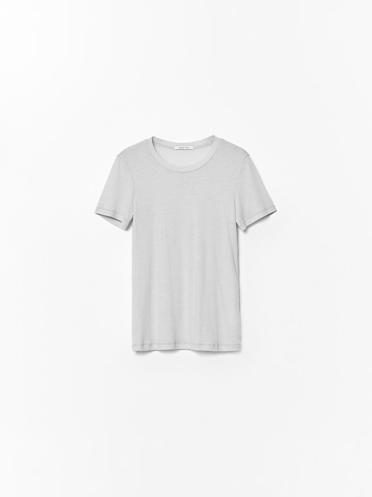 Random Piece Merino Wool U Neck Short Sleeve T Shirt in Light Gray
