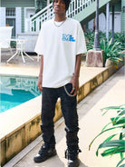 MEDM Half Sleeve Cotton Logo T Shirt in White - On Male Model