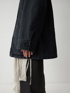 Random Piece Enzyme Washed Cotton Workwear Jacket in Navy Blue - On Model