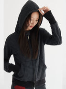 THELIGHT OFFICIAL Striped Zip Up Hoodie in Gray - On Female Model